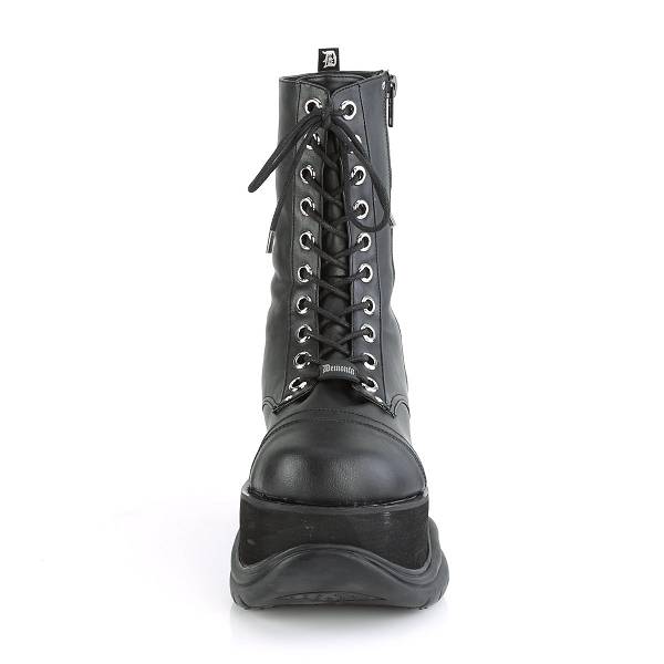 Demonia Neptune-200 Black Vegan Leather Stiefel Herren D729-148 Gothic Halbhohe Stiefel Schwarz Deutschland SALE